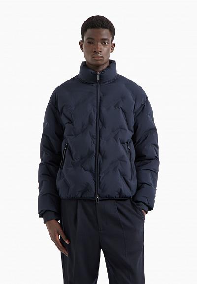 EMPORIO ARMANI Пуховик мужской синий без капюшона