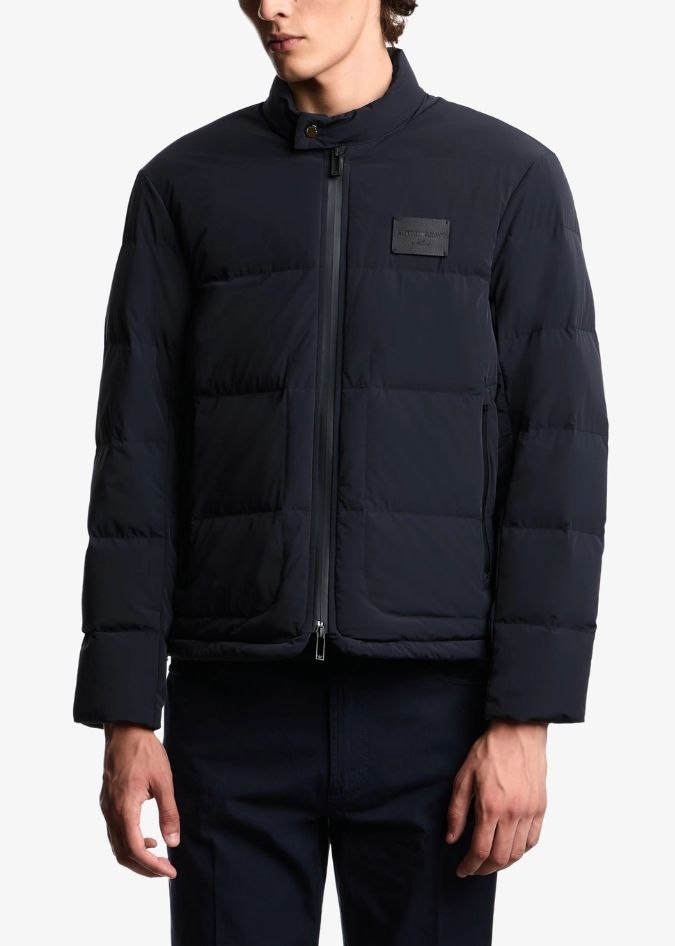 EMPORIO ARMANI Пуховик мужской синий без капюшона