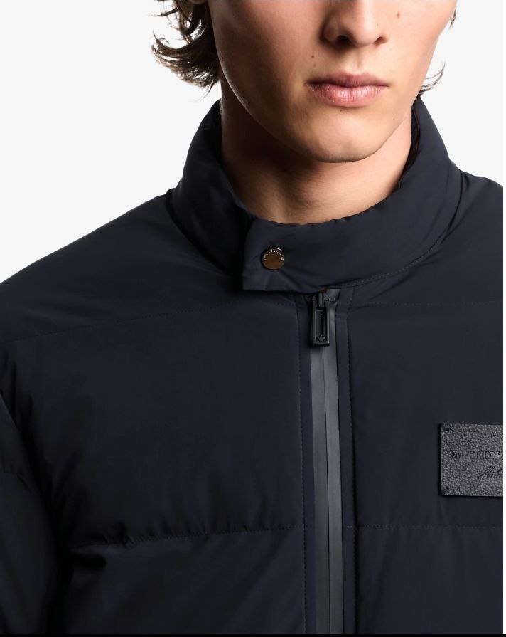 EMPORIO ARMANI Пуховик мужской синий без капюшона